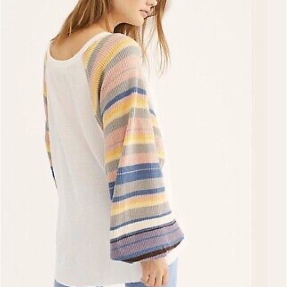 Free People Rainbow Dreams Striped Statement Sleeve Thermal Top Cozy - Picture 2 of 5